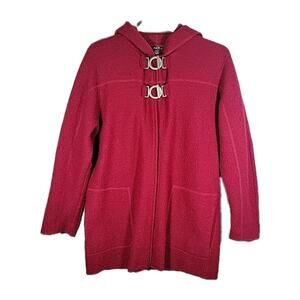 Zoe D Red Cardigan Wool Womens M Hood Holiday Office Academia Preppy Open Casual